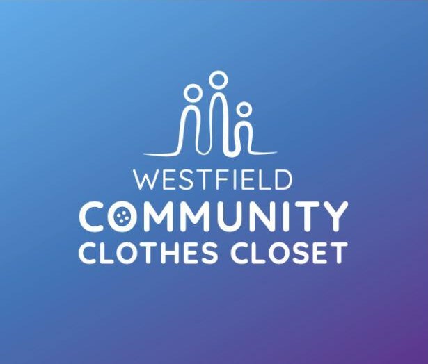 Westfield Community Clothes Closet White logo on blue gradient background